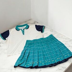Tail vintage Teal green blue White tennis skirt and polo shirt set size L/14